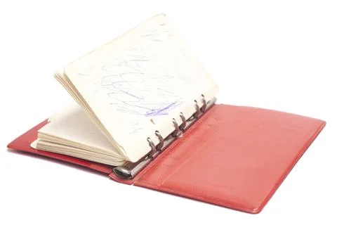 Open old red notepad from 80s 스톡 사진