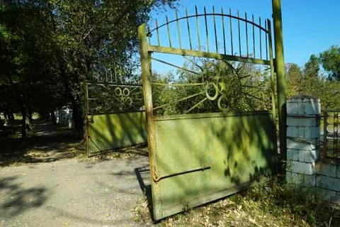 Open old soviet gate Stock Photos