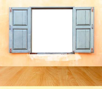 Open Old Window On Brick Wall Stock-Fotos