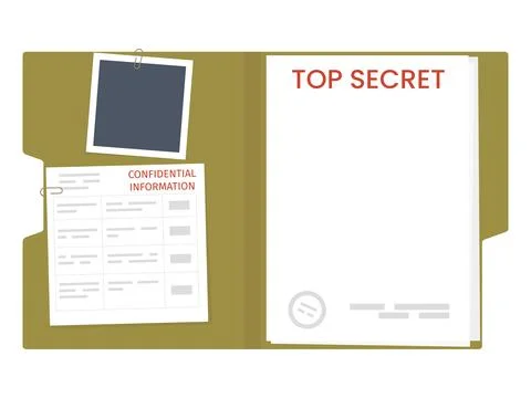 Open Olive Folder with Top Secret Document and Photo Stock Illustration