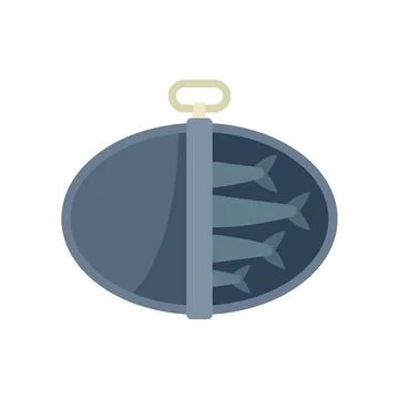 Open oval tin can containing sardines preserved in oil with pull tab lid Stock Illustration