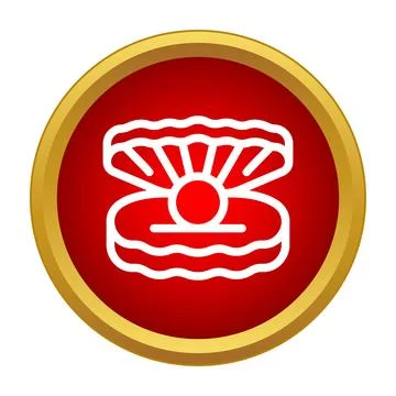 Open oyster shell with pearl icon on red background Stock Illustration