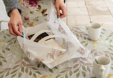 Open package with cakes Foto stock