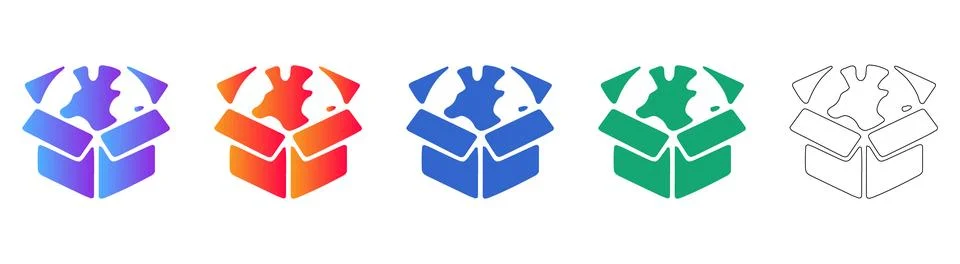 Open package puzzle piece icon set Illustrazione stock