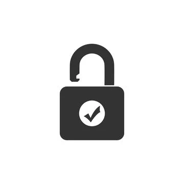 Open padlock and check mark icon isolated. Security check lock sign. Flat design 스톡 일러스트