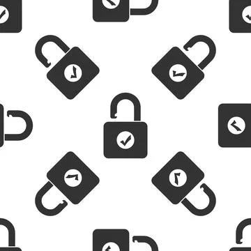 Open padlock and check mark icon seamless pattern on white background. Security Stock Illustration