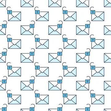 Open Padlock and Envelope vector colored seamless pattern Stock Illustration