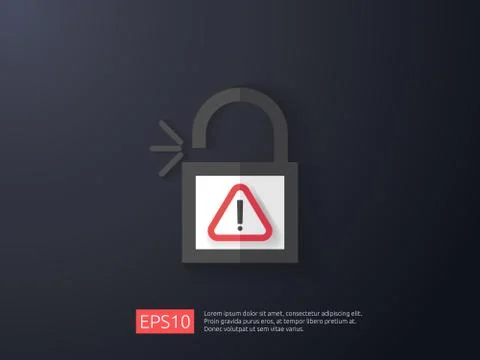 Open padlock attention icon with exclamation mark symbol warning alert sign.  Stock Illustration