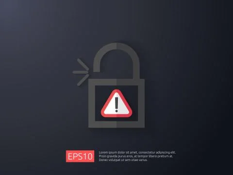 Open padlock attention icon with exclamation mark symbol warning alert sign.  Stock Illustration