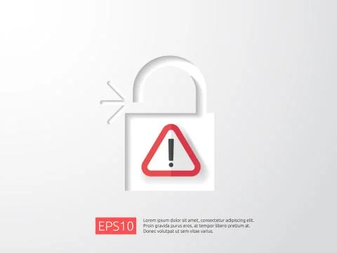 Open padlock attention icon with exclamation mark symbol warning alert sign.  Stock Illustration