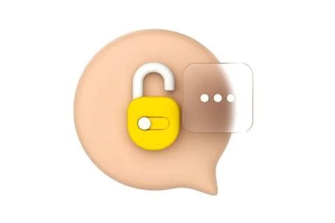 Open padlock icon inside speech bubble, symbolizing secure communication, e.. Stock Illustration