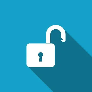 Open padlock icon isolated with long shadow. Lock symbol. Flat design. Vector Illustrazione stock