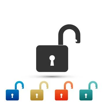 Open padlock icon isolated on white background. Lock symbol. Set elements in Stock Illustration