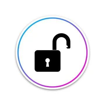 Open padlock icon isolated on white background. Lock symbol. Circle white button Illustration
