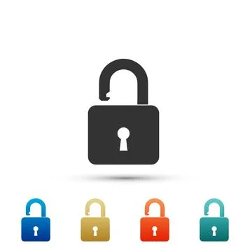 Open padlock icon isolated on white background. Lock symbol. Set elements i.. Illustrazione stock