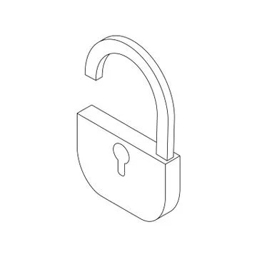 Open padlock icon, isometric 3d style Illustrazione stock