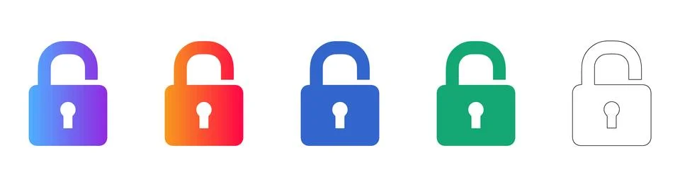 Open Padlock Icon Set in Gradient Styles Stock Illustration