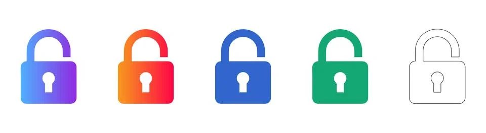 Open Padlock Security Icon Set 스톡 일러스트