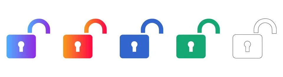 Open Padlock Security Icons in Gradient Styles Stock Illustration