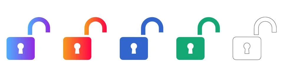 Open Padlock Security Icons in Multiple Styles Stock Illustration