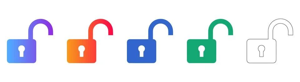 Open Padlock Security Icons in Multiple Styles Stock Illustration