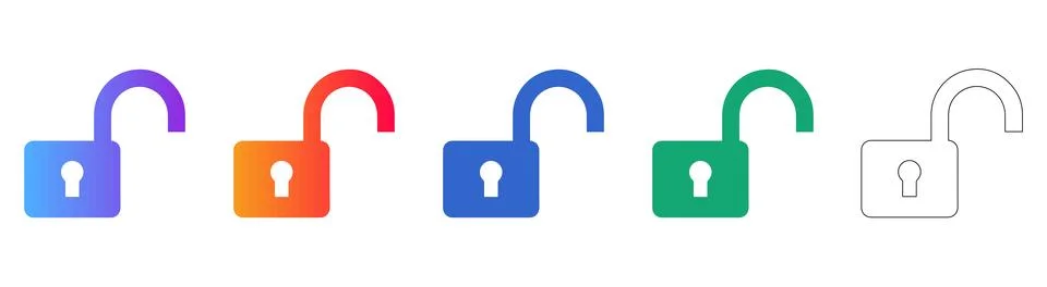 Open Padlock Security Icons Set Stock Illustration