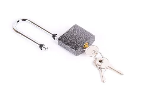 Open padlock with three keys Stock-Fotos