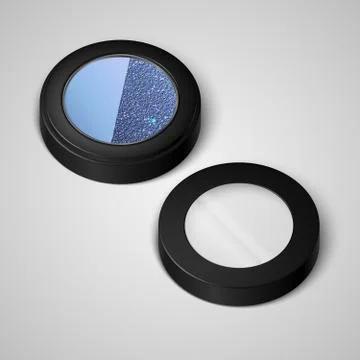 Open pallets with eye shadows and and cover. The pearlescent  blue eye shadow Stock Illustration