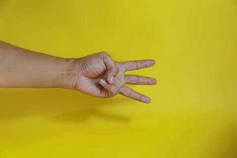 Open palm Count three with finger Stock Photos