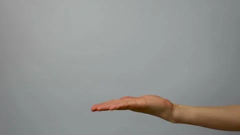 Open palm up on grey background with copy space Stock Footage 238355342