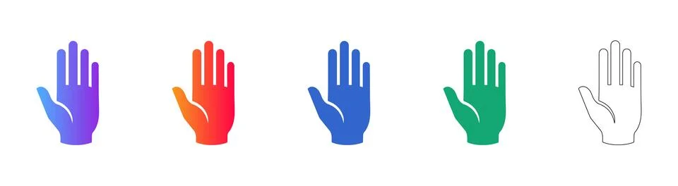 Open Palm Hand Gesture Icon Set Stock Illustration