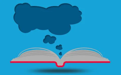 Open paper book with speech clouds Illustrazione stock