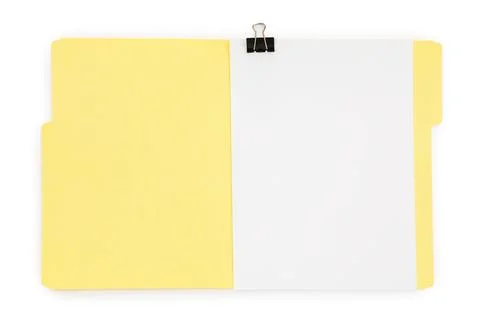 Open paper file folder with blank sheet isolated on white, top view Stock Photos