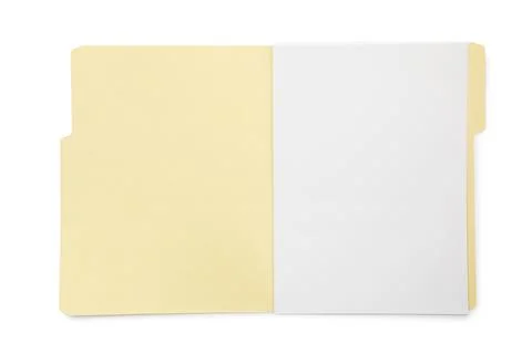 Open paper file folder with blank sheet isolated on white, top view Stock Photos