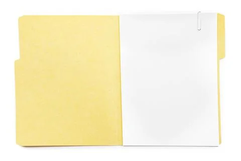 Open paper file folder with blank sheet isolated on white, top view Stock Photos