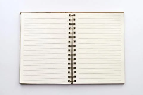 Open paper notebook with lined pages isolated on white background Stock-Fotos