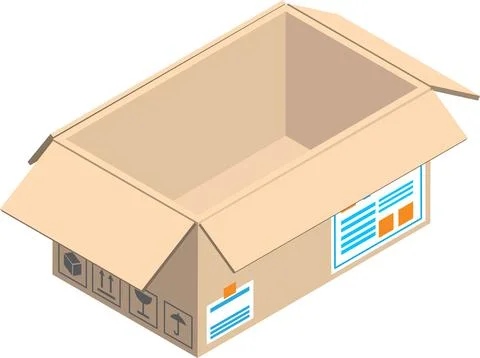Open parcel box illustration in 3D isometric style Stock Illustration