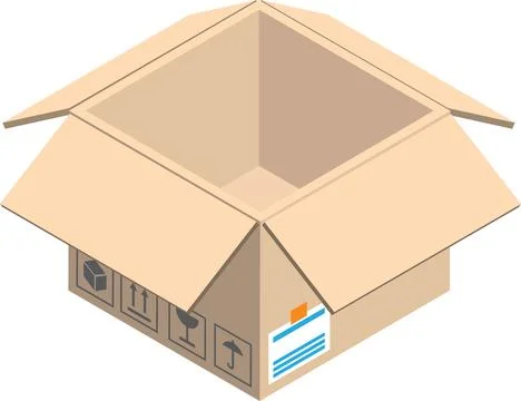 Open parcel box illustration in 3D isometric style Illustrazione stock