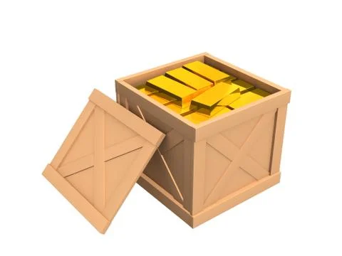 The open parcel, filled with gold ingots Illustrazione stock