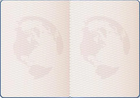 Open passport with subtle world map watermark, ready for stamps and interna.. Stock Illustration