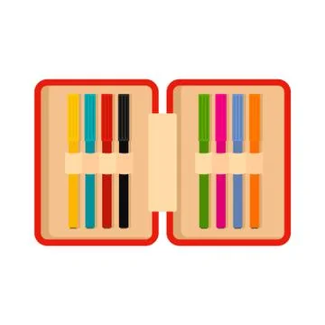 Open pencil box icon, flat style Illustrazione stock