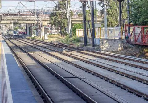 Open perspective shot of empty railway line Stock Photos