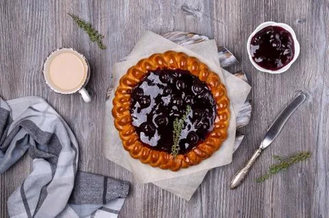 Open pie with berry jam Stock Photos