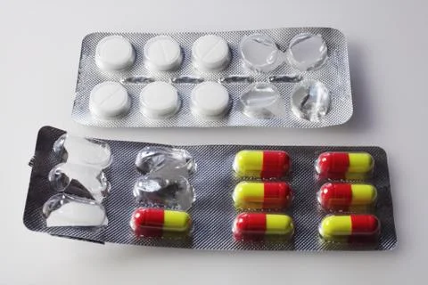 Open pill packaging used Stock Photos