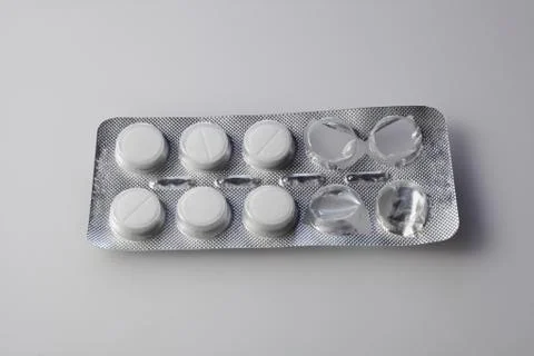 Open pill packaging used Foto stock