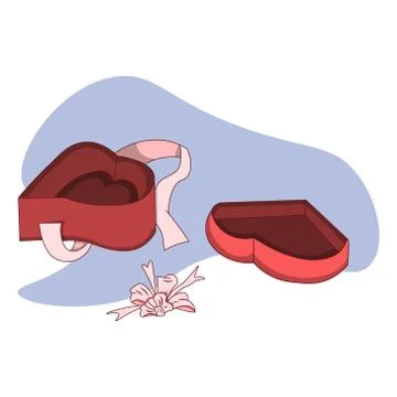 Open pink and red box in the form of a heart. Gift with a ribbon. Stock Illustration