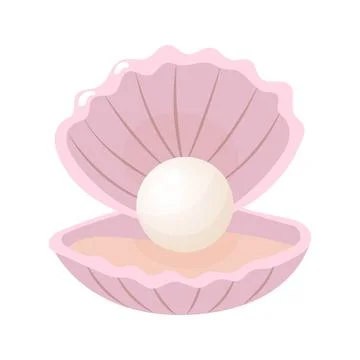 Open pink clam shell holding a large white pearl Stock Illustration