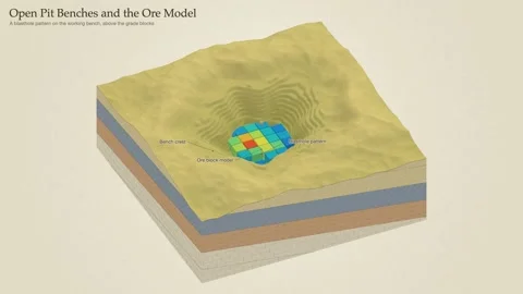 Open Pit Benches Ore Block Model Blasthole Pattern Block Diagram Mining Geology Stock Footage 343896698