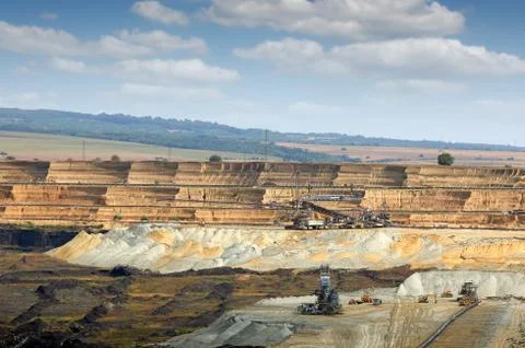 Open pit coal mine with heavy machinery Kostolac Serbia 스톡 사진