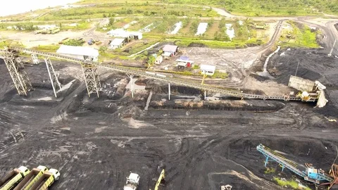 Open Pit Coal Mining, Aerial View Borneo Indonesia Stock Footage 93518699